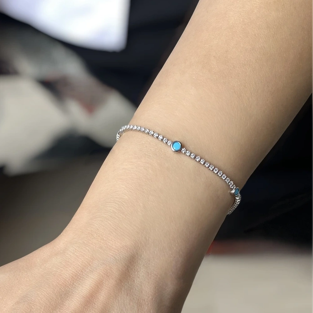 Minimal Mavi Yuvarlak Toplu Taşlı Bileklik