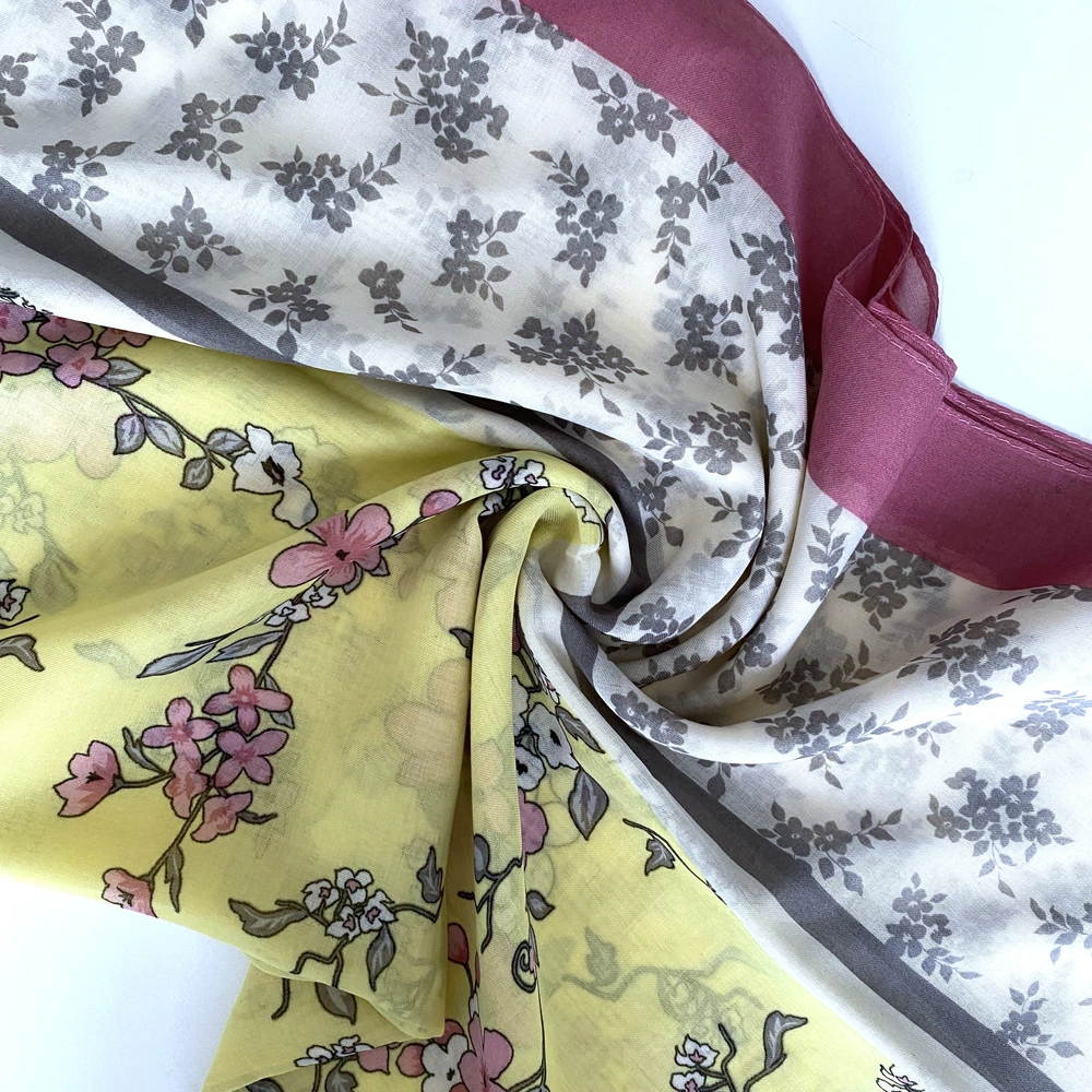 Floral Desen Çift Renk Pamuklu Şal