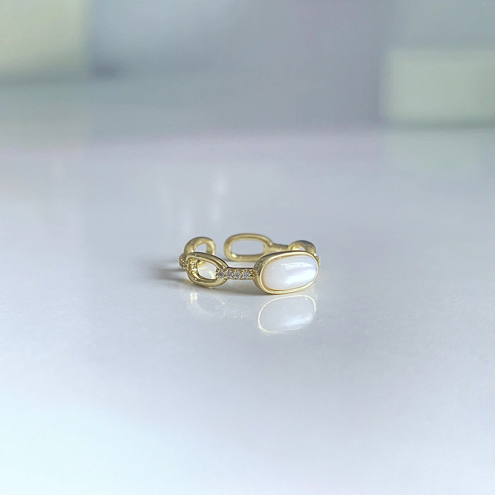 Oval Sedef Taşlı Zincir Detaylı Yüzük
